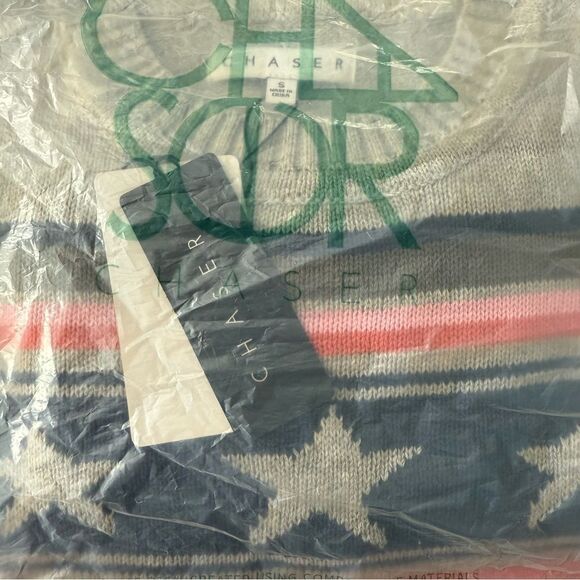 Chaser Brand Stars & Stripes Heather Gray Sweater Women’s Size Small - Picture 9 of 10